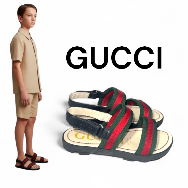 Authentic Gucci Luxury Designer Signature Web Canvas & Leather Sandals Sz 1